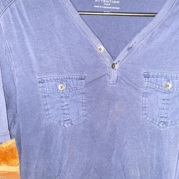 Attention Navy Blue Short Sleeve Henley Chest Pocket T-Shirt Men's Size Small - Picture 2 of 4